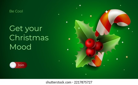 Christmas web banner with candy stick. New Year holiday concept, vector illustration