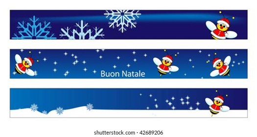 Christmas web banner for kids with a Santa Claus Bee and snow. Label useful