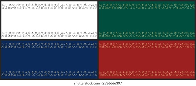 Conjunto de banner do cabeçalho da Web de Natal. Fundo horizontal do vetor com quadro de ornamentos ícone festivo.