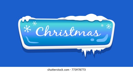 Christmas web push button covered with snow and decorated by snowflakes vector illustration online shopping sign isolated on blue website label icon