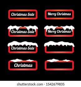 Christmas web red buttons set with snow cap isolated on black background. winter web buttons collection