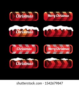Christmas web red buttons set with snow cap isolated on black background. winter web buttons collection