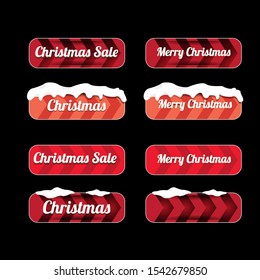 Christmas web red buttons set with snow cap isolated on black background. winter web buttons collection
