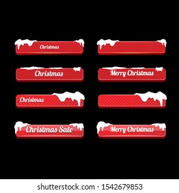 Christmas web red buttons set with snow cap isolated on black background. winter web buttons collection