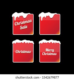 Christmas web red buttons set with snow cap isolated on black background. winter web buttons collection