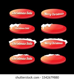 Christmas web red buttons set with snow cap isolated on black background. winter web buttons collection