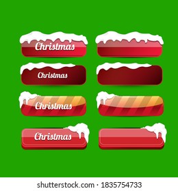 Christmas web red buttons set with snow cap isolated on green background. winter Christmas web buttons collection