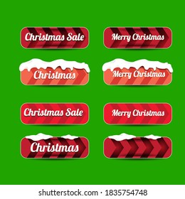 Christmas web red buttons set with snow cap isolated on green background. winter Christmas web buttons collection