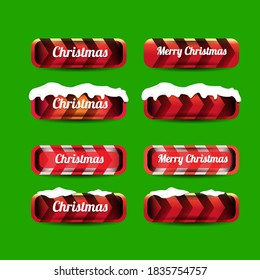 Christmas web red buttons set with snow cap isolated on green background. winter Christmas web buttons collection