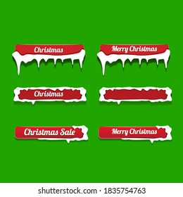Christmas web red buttons set with snow cap isolated on green background. winter Christmas web buttons collection