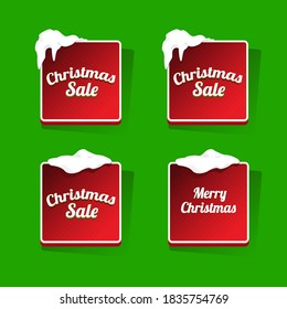 Christmas web red buttons set with snow cap isolated on green background. winter Christmas web buttons collection