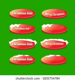 Christmas web red buttons set with snow cap isolated on green background. winter Christmas web buttons collection