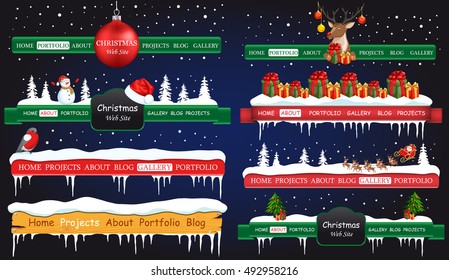 Christmas web site template. Holiday navigation element. New Year menu bar. Winter web vector header