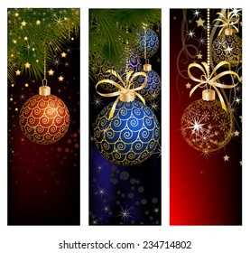 Christmas website banner set decorated with Xmas tree, jingle bell