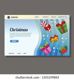christmas website landing page, blue background vector illustration