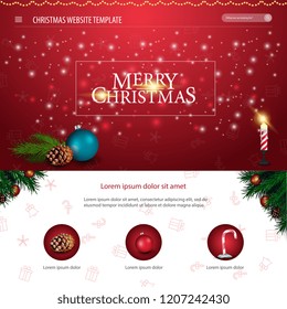 Christmas website template with Christmas balls and candle