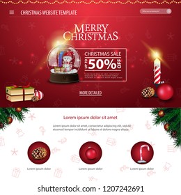 Christmas website template with Christmas book, snow globe and candle