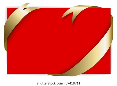 Christmas or wedding card - Golden ribbon around blank red paper,  where you should write your text