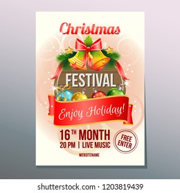 christmas week festival poster with bell decoration