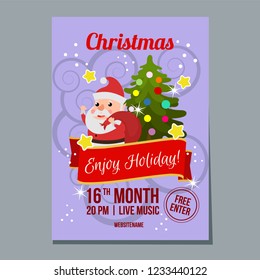 christmas week poster with happy santa flat style