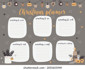 Christmas weekly planner page template, to do list in cartoon style