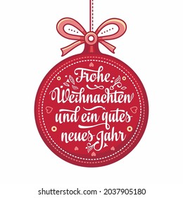 Vektorgrafik einer Weihnachtsgrußkarte auf Deutsch. Weihnachten in verschiedenen Sprachen Englisch Übersetzung glücklich Weihnachten