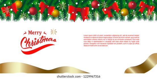 Christmas White Background Banner With Realistic Decoration Vector