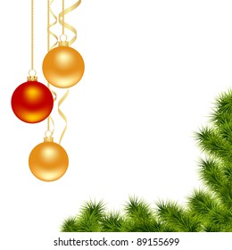 Christmas white background with decorations. Vector illustration.