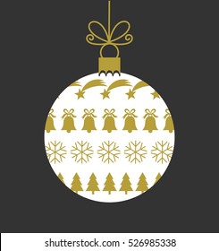 Christmas white bauble with gold ornament pattern illustration