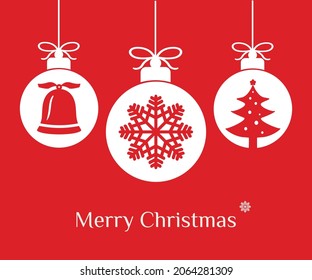 Christmas white baubles - Christmas greeting -red background- vector format