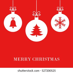 Christmas white baubles on red background illustration