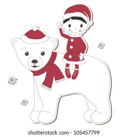 Christmas  white bear and boy on white background.