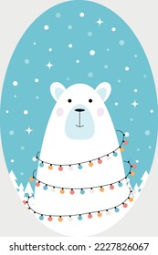 Christmas  white bear card with snow