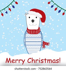 Christmas white bear on blue pattern