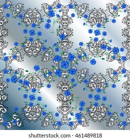 Christmas white and blue pattern with big snowflake on blue and gray background. Vector illustration.