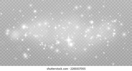 Christmas white glow effect, glare, explosion, sparks, twinkling highlights, sparks and stars on a transparent background.