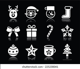 Christmas white icons with shadow set on black