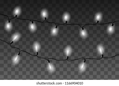 Christmas white lights vector set on transparent background.
