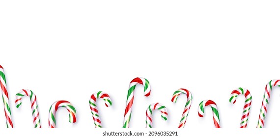 Christmas white, red, green candy canes frame with space for text. Vector holiday illustration.