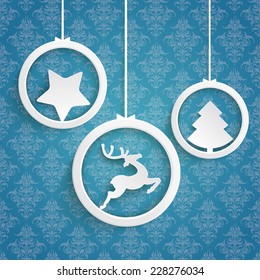 Christmas white rings on the blue background. Eps 10 vector file.