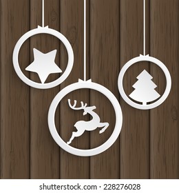 Christmas white rings on the wooden background. Eps 10 vector file.