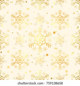 Christmas white seamless pattern with gold vintage snowflakes and stars and balls (vector)