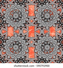Christmas white snowflake seamless pattern. Golden snowflakes on background. Winter snow texture wallpaper. Symbol holiday, New Year celebration vector white pattern.