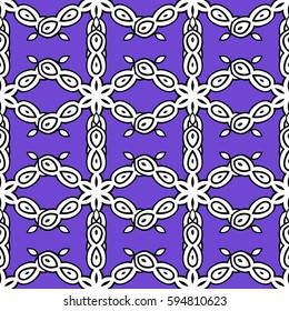 Christmas white snowflake seamless pattern. White snowflakes on violet background. Winter snow texture wallpaper. Symbol holiday, New Year celebration vector white pattern.