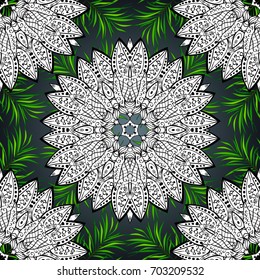 Christmas white snowflake seamless pattern. Winter snow texture wallpaper. Symbol holiday, New Year celebration vector white pattern. White snowflakes on background.