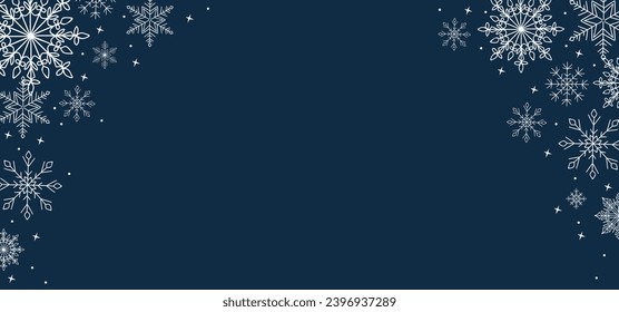 Christmas white snowflakes on a blue background. 