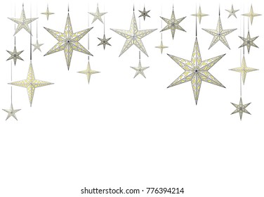 Christmas white stars as a background. Isolated vector image on white background.