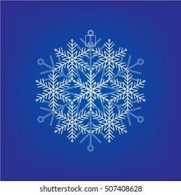 Christmas white vector snowflake on a blue background