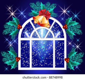 Christmas window with bells and stars