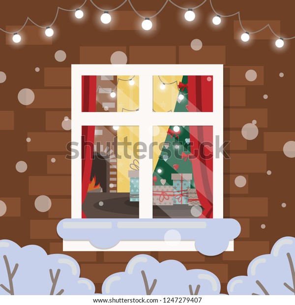 Download Christmas Window Brick Wall Vector Illustration Stock Vector Royalty Free 1247279407 3D SVG Files Ideas | SVG, Paper Crafts, SVG File